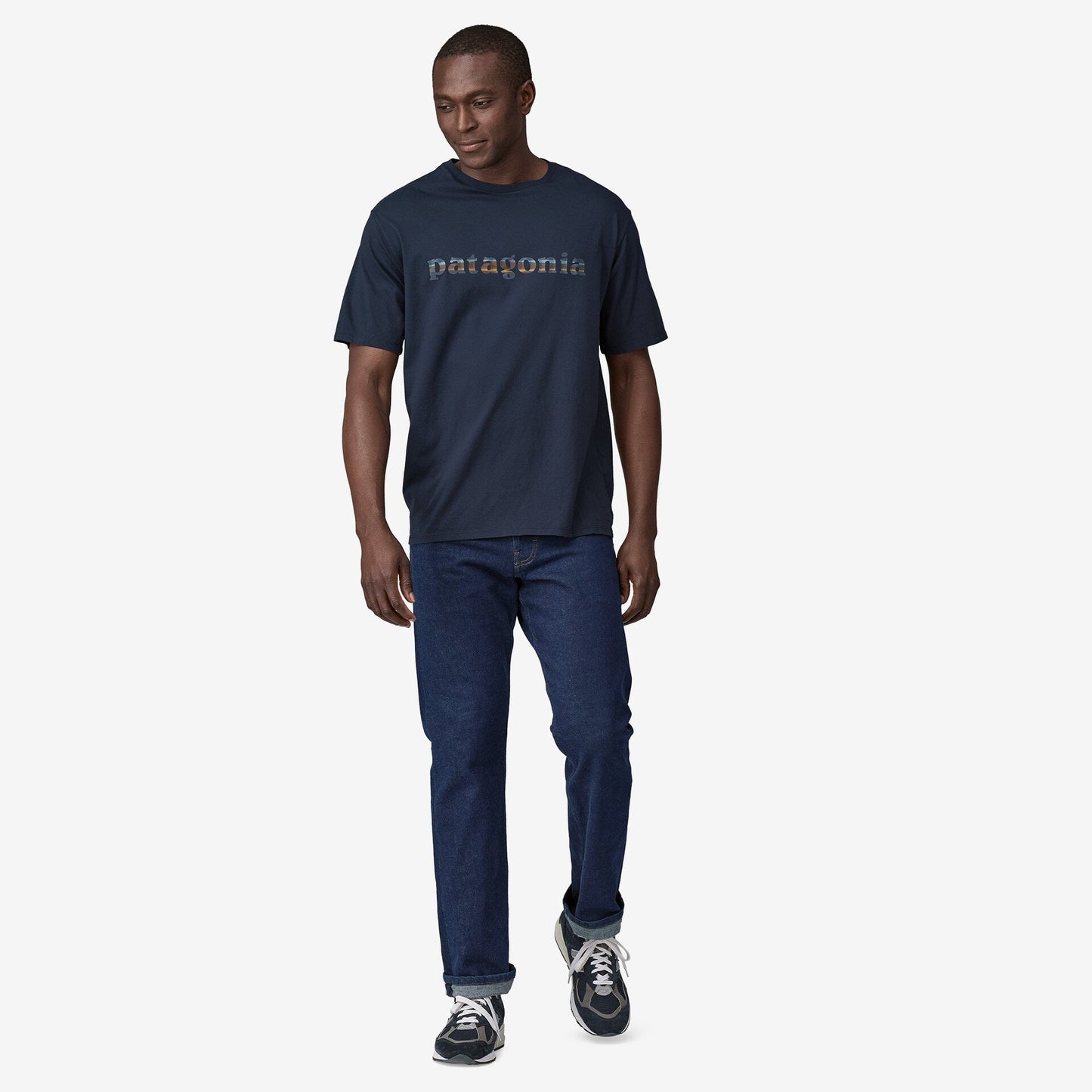 Patagonia '73 Text Logo Organic T-Shirt | New Navy | Mens