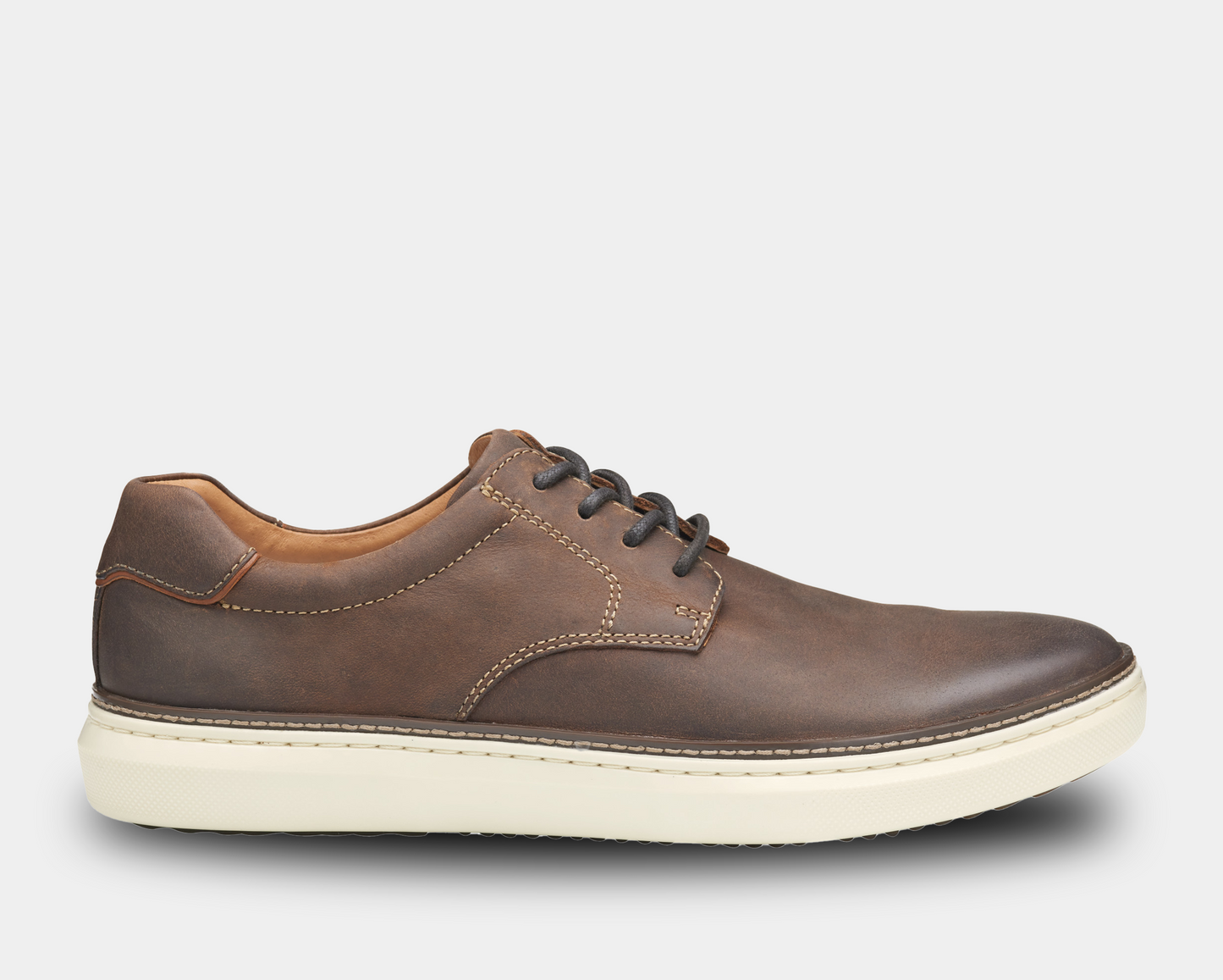 A brown Plain Toe shoe with a lightweight rubber sole and leather laces.