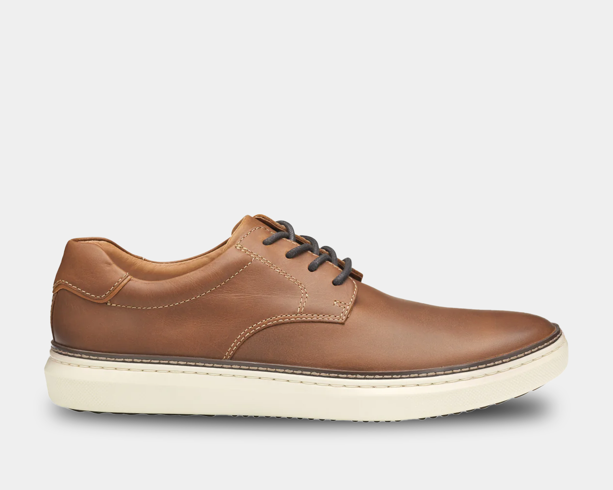 A brown Plain Toe shoe with a lightweight rubber sole and leather laces.