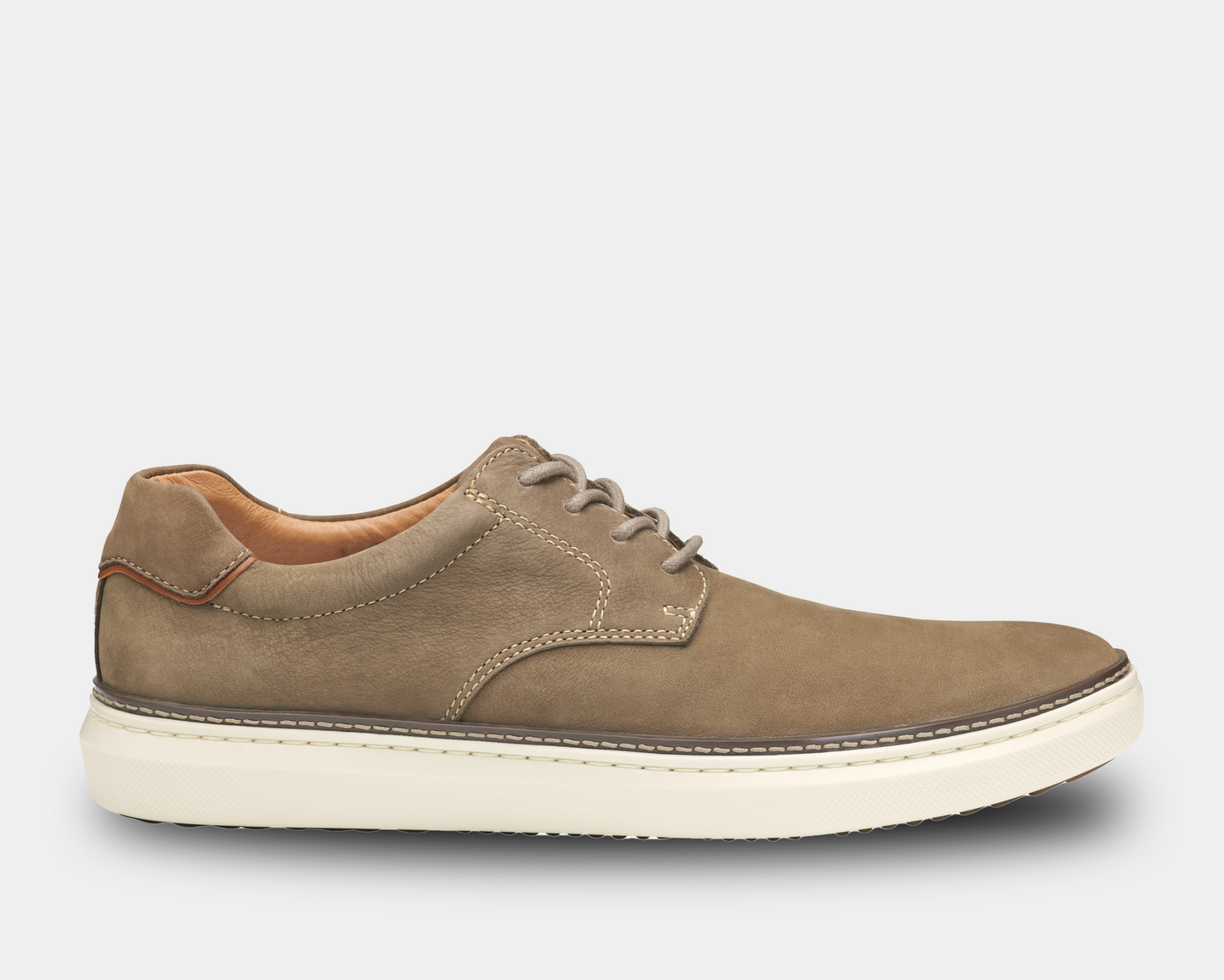 A tan Plain Toe shoe with a lightweight rubber sole and leather laces.