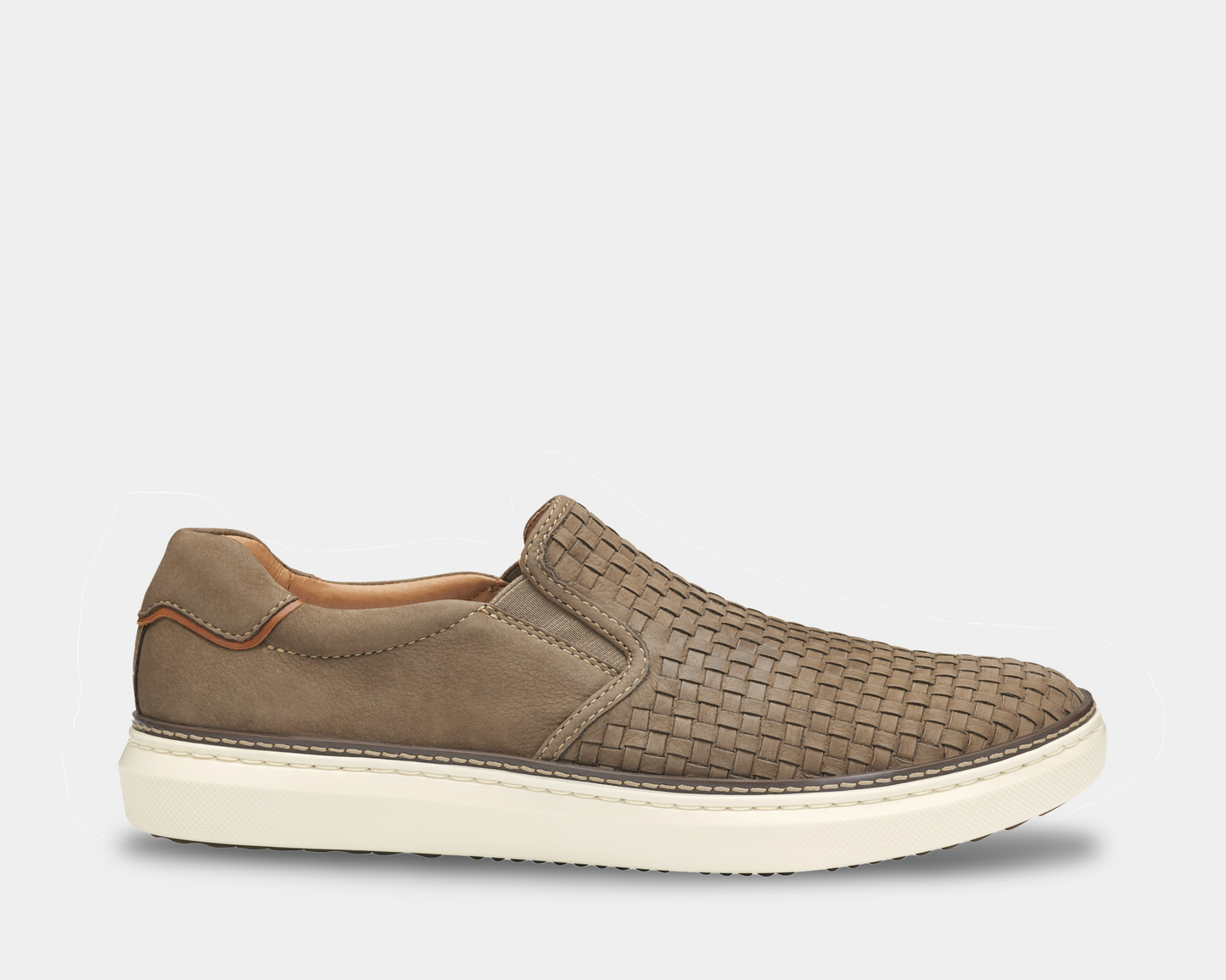 Taupe woven slip-on shoe with white sole