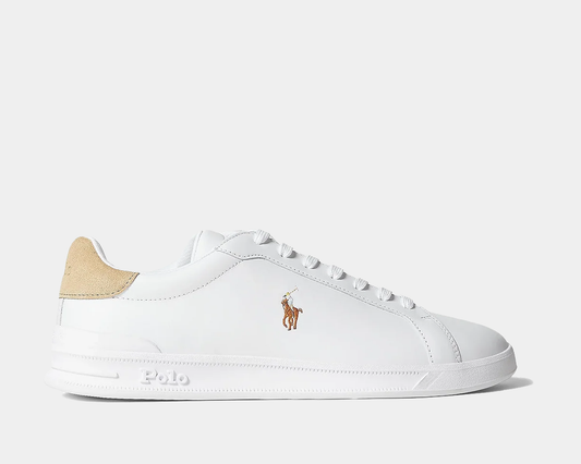 White sneaker with beige heel.