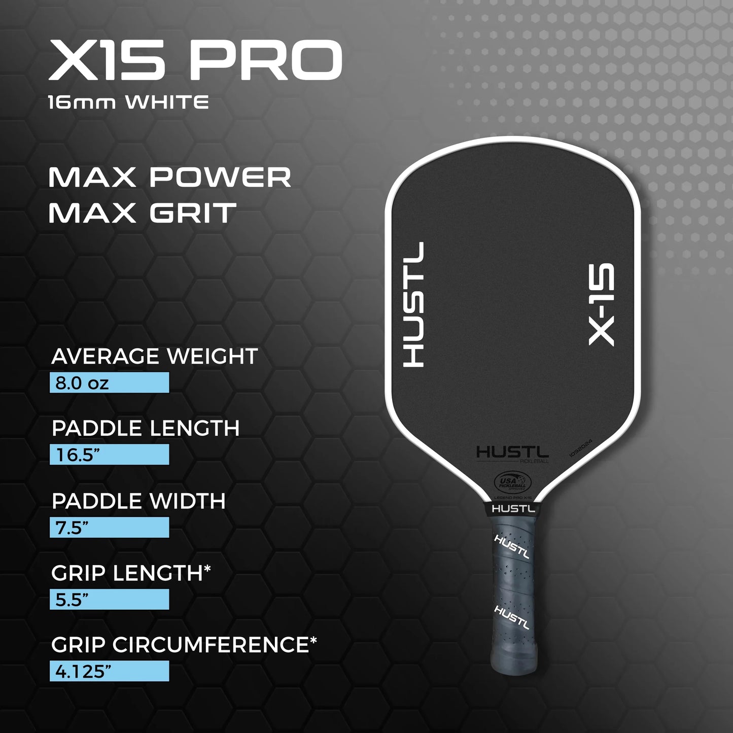 HUSTL X15 PRO 16mm Raw Carbon Gen 3 Pickleball Paddle