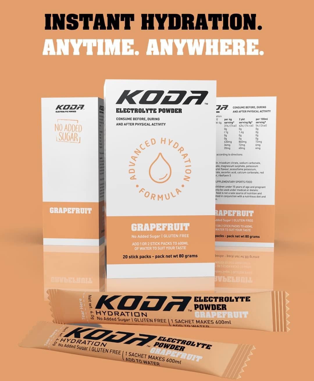 Koda Electrolyte Powder Stick 80g (20 Stick Packs) - Grapefruit