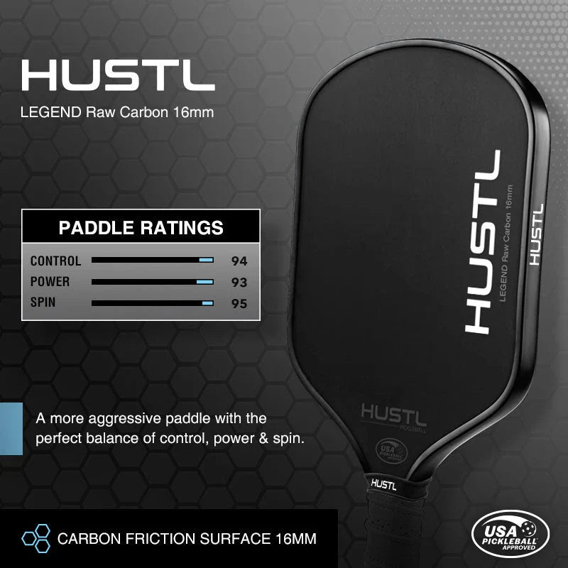 HUSTL Legend Gen 2 16mm Raw Carbon Pickleball Paddle