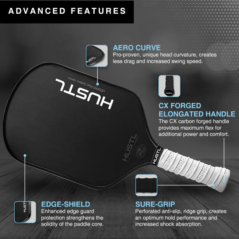 HUSTL Legend Gen 2 16mm Raw Carbon Pickleball Paddle