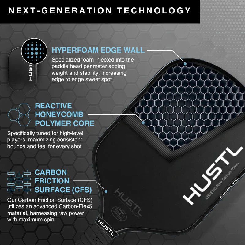 HUSTL Legend Gen 2 16mm Raw Carbon Pickleball Paddle