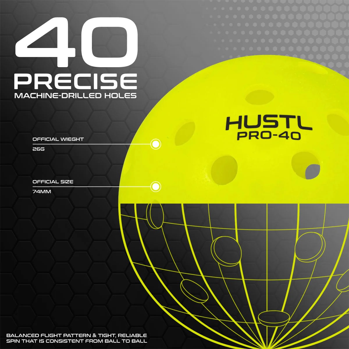 HUSTL 3pk Pro-40 Premium Outdoor Pickleballs