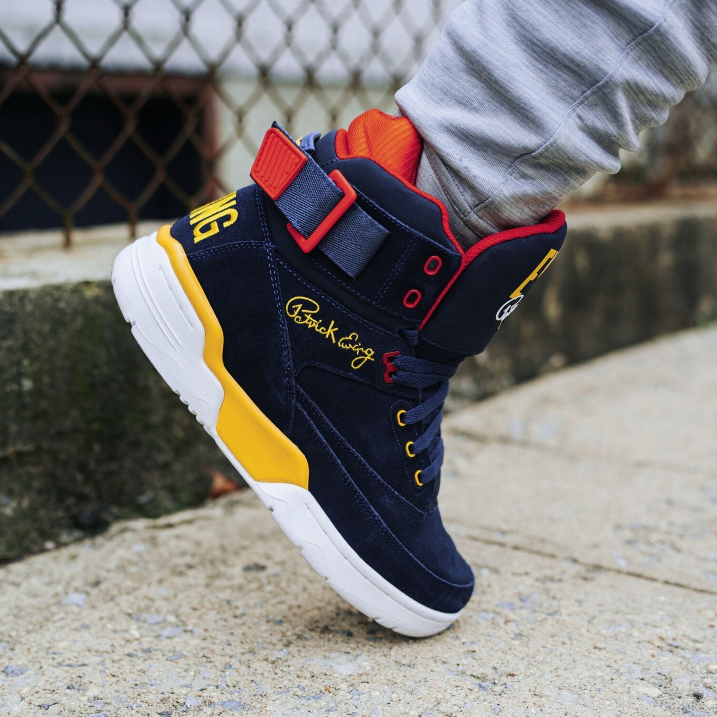 Patrick Ewing Athletics Men's 1EW90128-433 33 HI Bijou Blue Mimosa Red Basketball Shoes