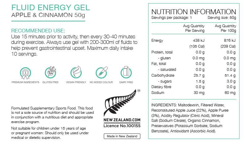 PURE Fluid Energy Gels - Apple&Cinnamon 50G
