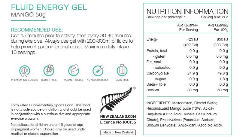 PURE Fluid Energy Gels - Mango 50G