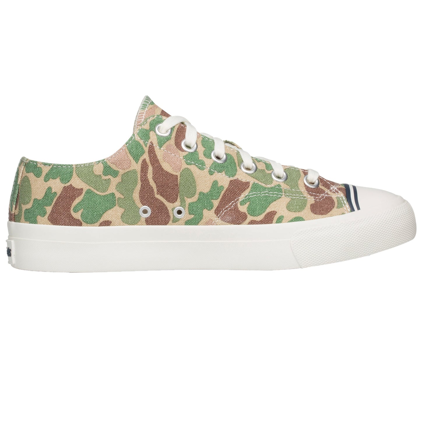 Side view of Pro-Keds Men's Royal Lo Camo Olive Canvas Shoes.