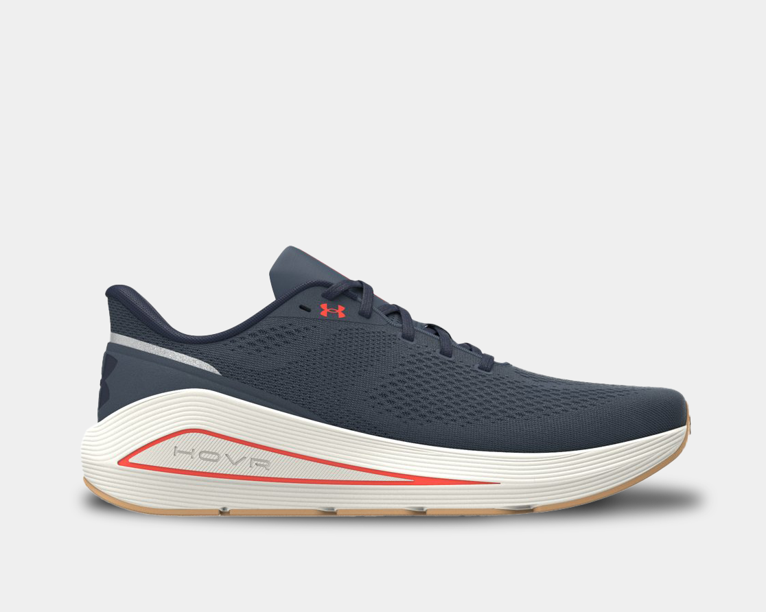 A pair of grey Under Armour HOVR Sonic 7 running shoes with lace-up closure and white detailing.