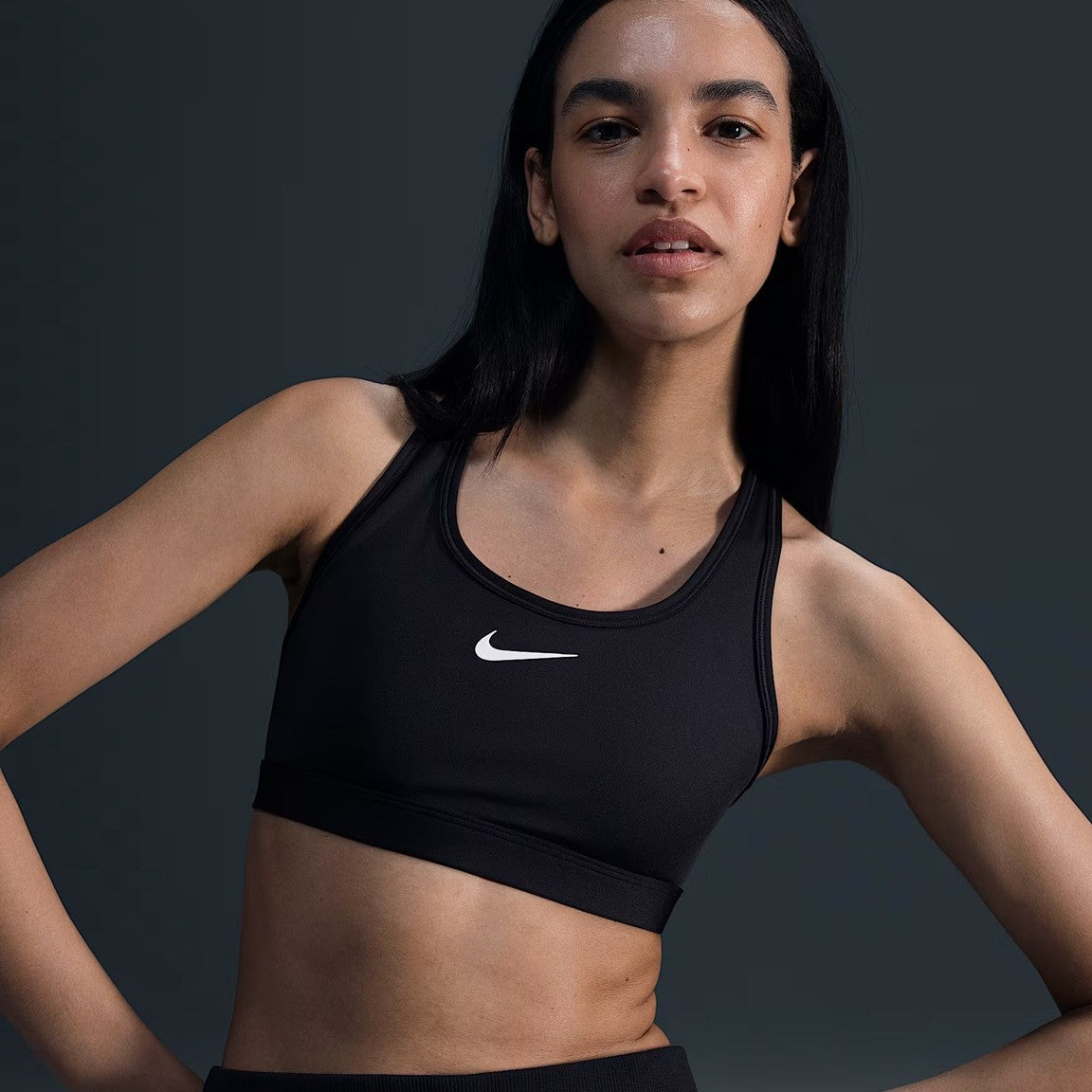 Nike Swoosh Medium Support Bra | Black / White | Womens