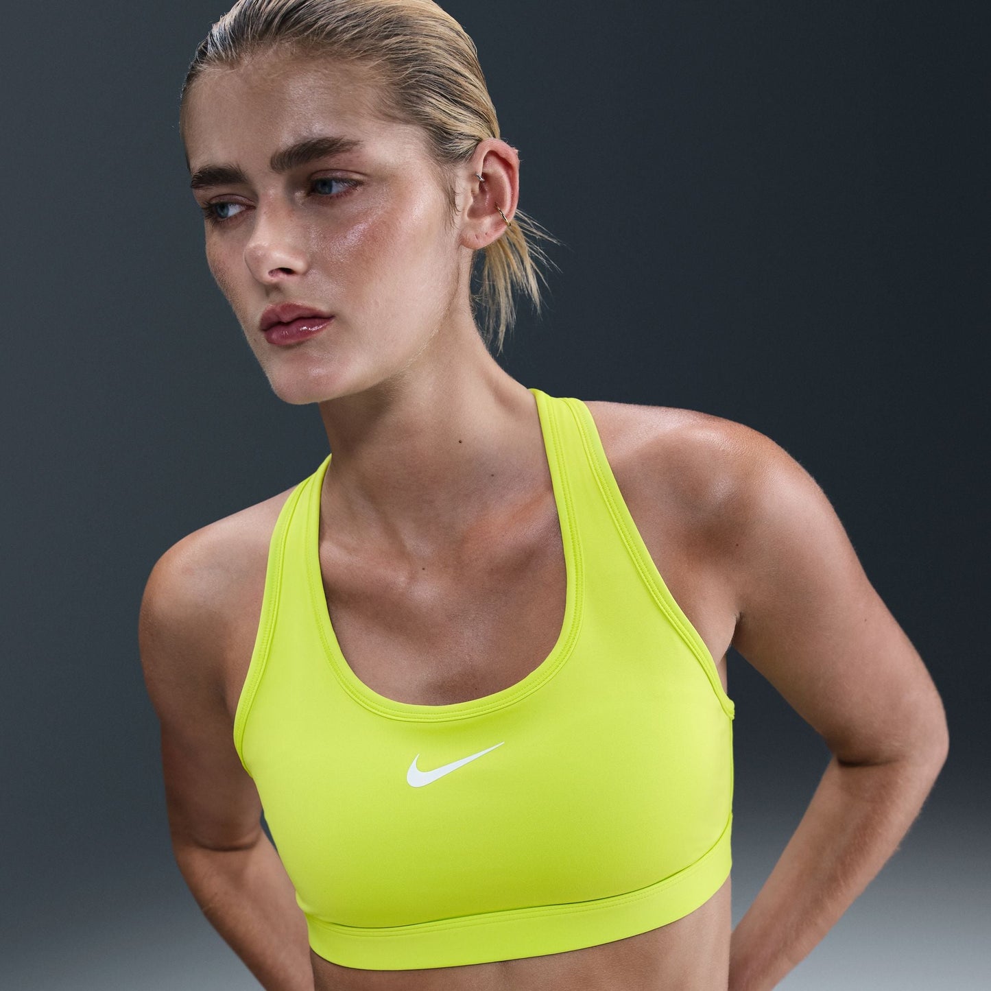 Nike Swoosh Medium Support Bra | Cyber / White | Womens
