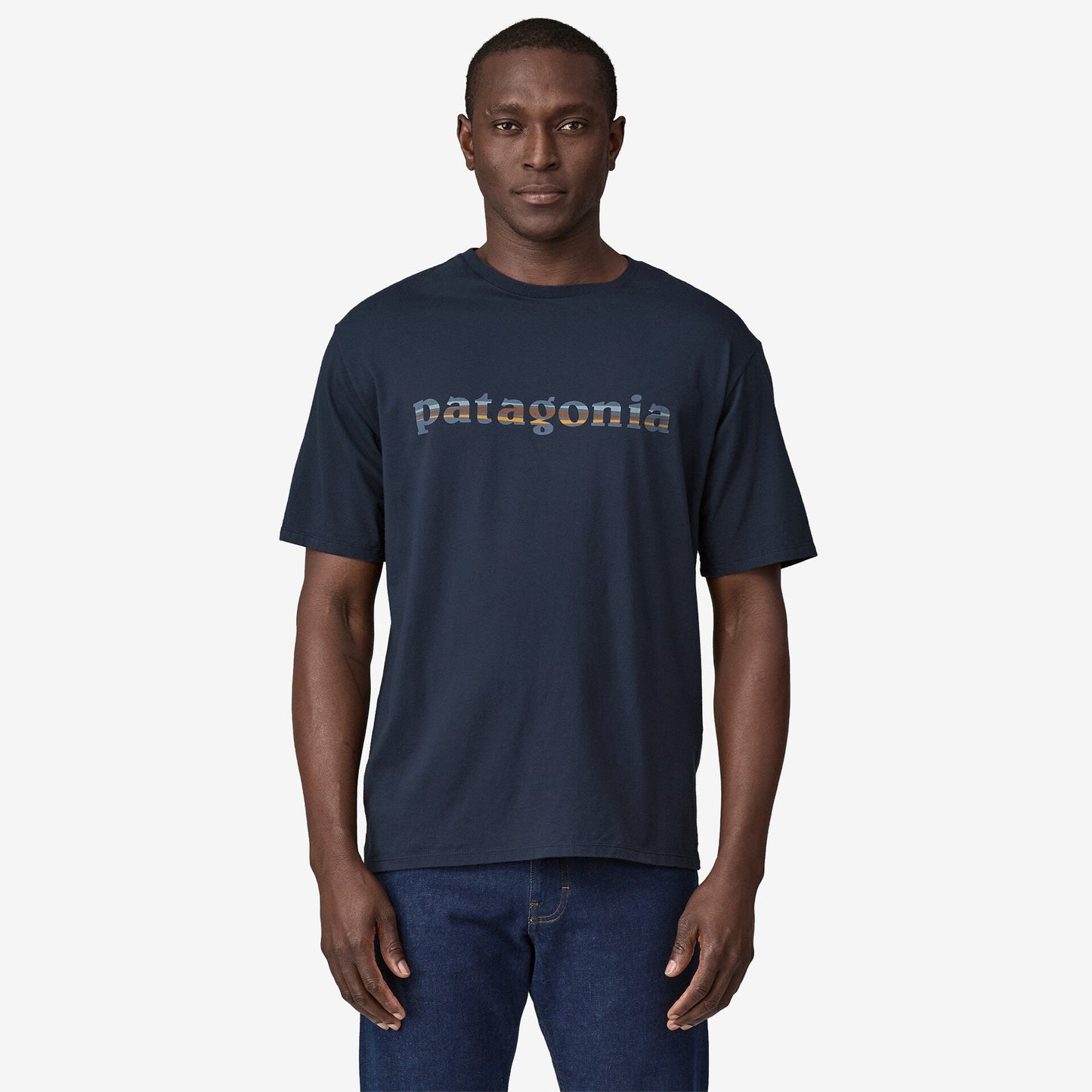 Patagonia '73 Text Logo Organic T-Shirt | New Navy | Mens